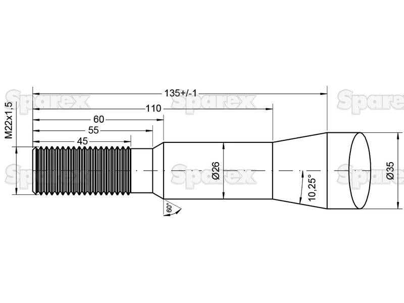 Bico - Direita 810mm, Tamanho da rosca: M22 x 1.50 (Estrela) Aplicavel em: 66035 (S.21501)