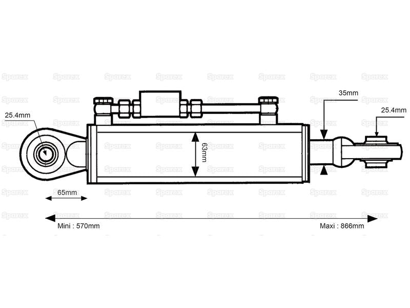 3ºs Pontos Hidraulicos (Cat.2/2) Olhal e Olhal, Diametro interno Cilindro: 63mm, Comprimento minimo : 570mm. (S.331231)