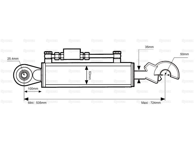 3º Ponto Hidraulico (Cat.2/2) Olhal e Q.R CBM Gancho, Diametro interno Cilindro: 63mm, Comprimento minimo : 535mm. (S.331291)
