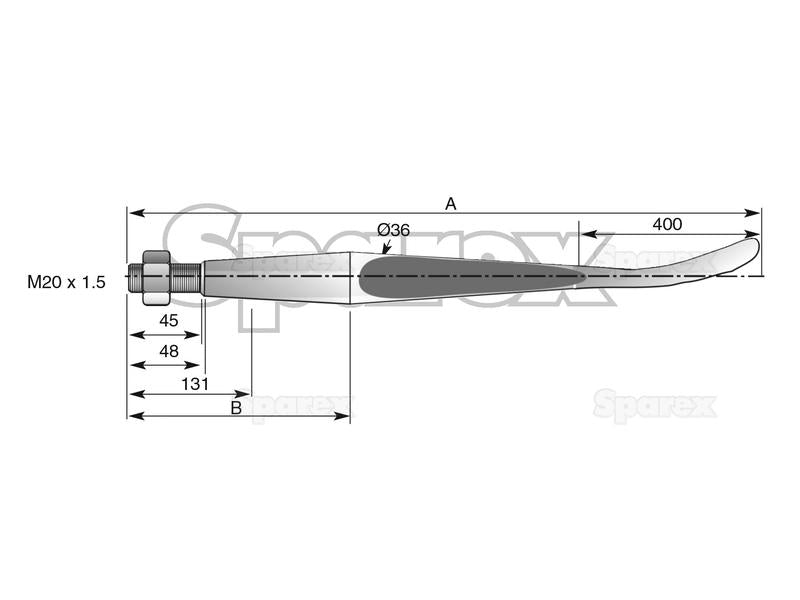 Bico - Straight - Colher 1100mm, Tamanho da rosca: M20 x 1.50 (Quadrado) Aplicavel em: KK221156 (S.77005)
