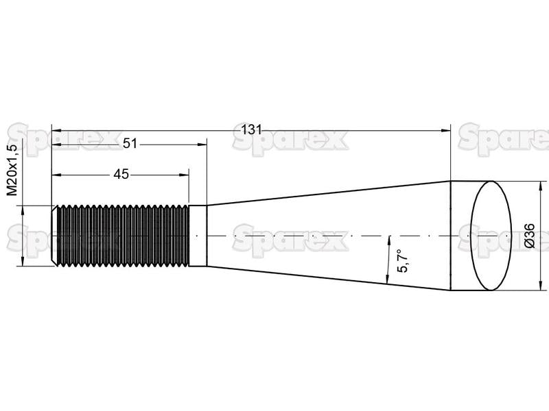Bico - Straight - Colher 1250mm, Tamanho da rosca: M20 x 1.50 (Quadrado) Aplicavel em: KK221157 (S.77006)