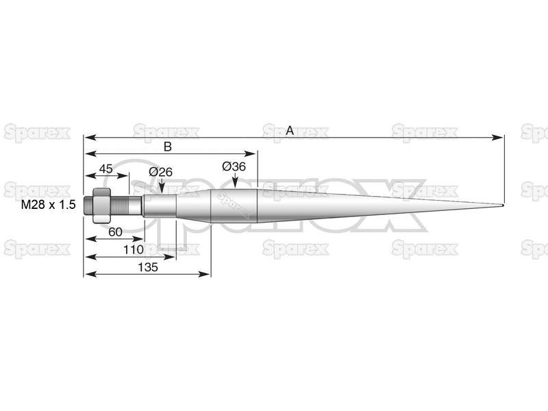 Bico - Direita 810mm, Tamanho da rosca: M28 x 1.50 (Quadrado) Aplicavel em: KK241160 (S.77016)