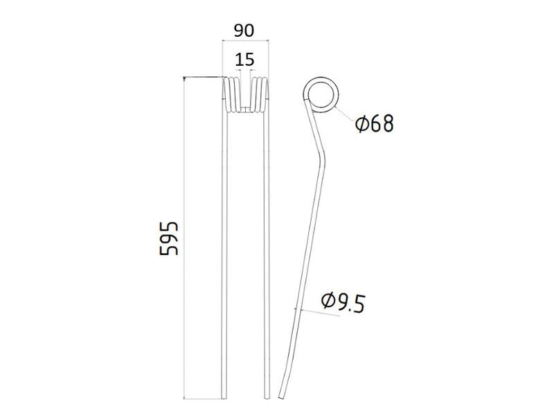 Mola Comp:595mm, Larg:90mm, Ø9.5mm - para Claas Aplicavel em: 9557100 (S.106282)