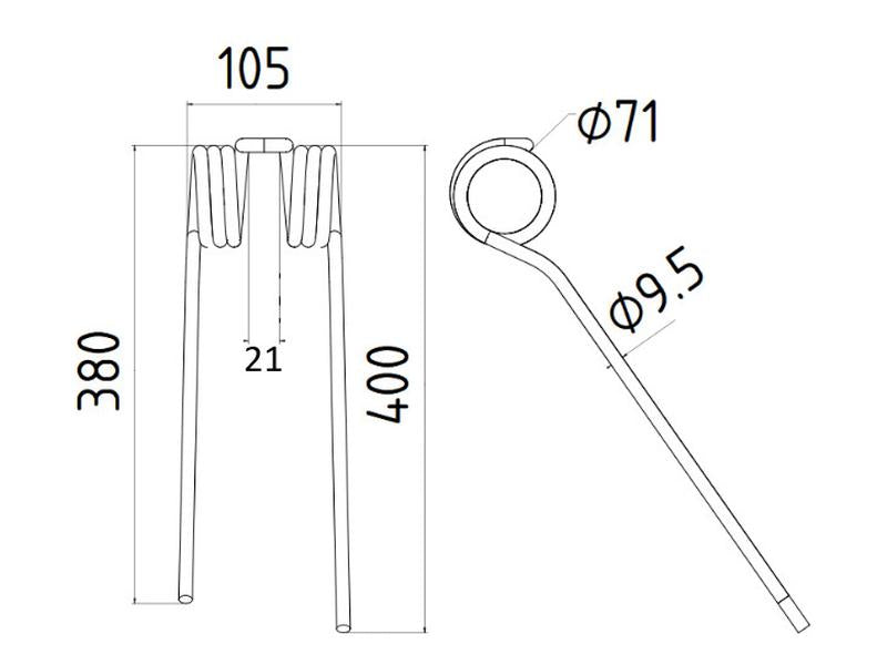 Mola - Esq. - Comp:400mm, Larg:105mm, Ø9.5mm - para Pottinger Aplicavel em: 436150 (S.106330)