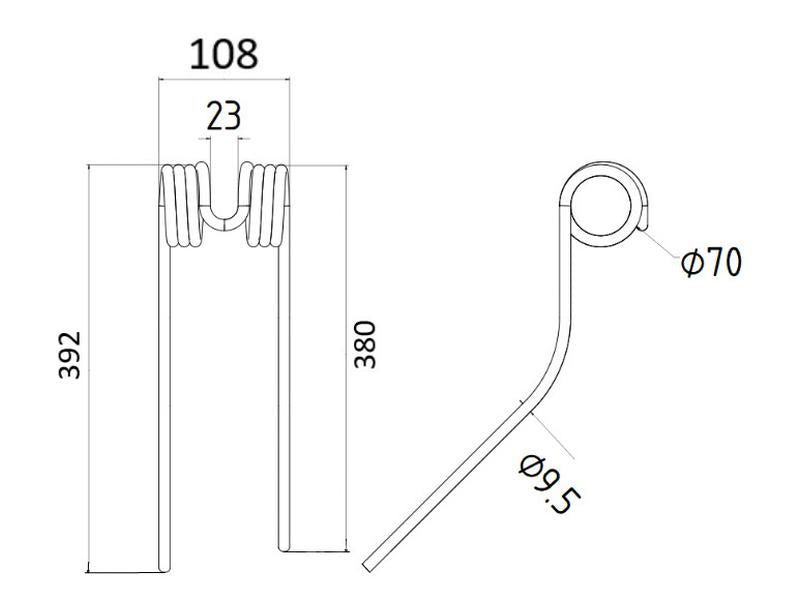 Mola - Dt. - Comp:392mm, Larg:108mm, Ø9.5mm - para Stoll Aplicavel em: 0673743 (S.106334)