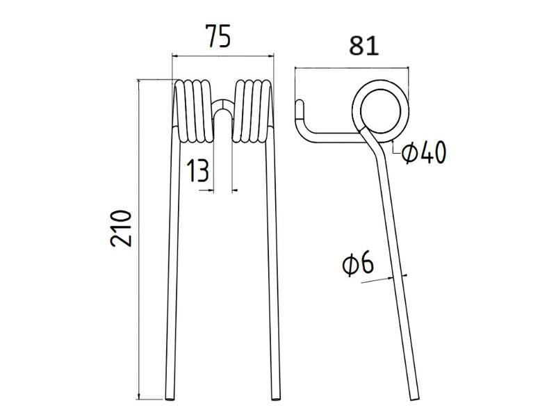 Mola Comp:210mm, Larg:75mm, Ø9mm - para Taarup Aplicavel em: 6315300094 (S.106341)