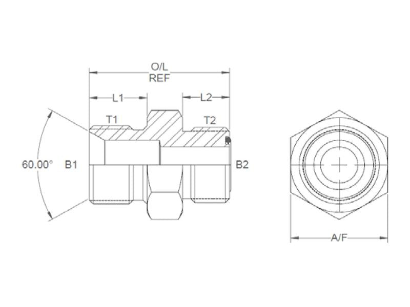 Adaptador hidráulico 3/8'' BSP Macho x 11/16'' ORFS Macho Anel de vedação Less (S.10685)