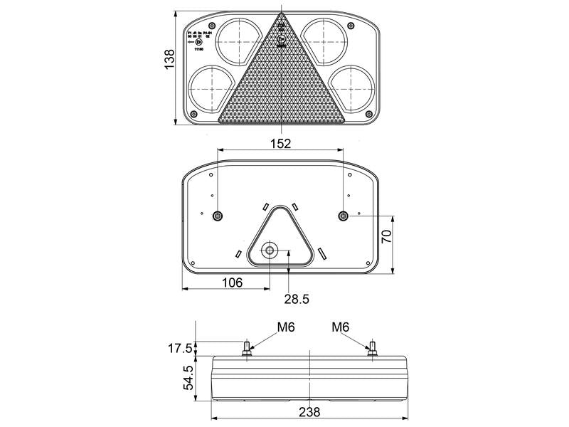LED Farolim, Funções: 6, Travão / Traseiro / Pisca / Nevoeiro / Presença / Chapa de matricula, Dt., 12-24V (S.113379)