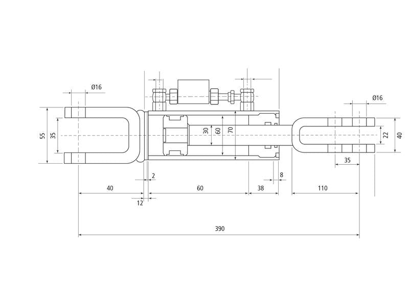 Braço Hidraulico (Fornecido com: Mangueiras) - Forquilha Furo Ø 16mm - Forquilha Furo Ø 16mm - Comprimento minimo: 390mm, Diametro interno Cilindro: 63mm. (S.113937)