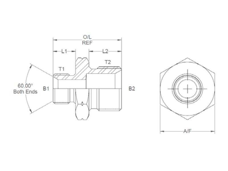 Adaptador hidráulico M22 x 1.50 Métrica Macho x 3/8'' BSP Macho (S.11428)