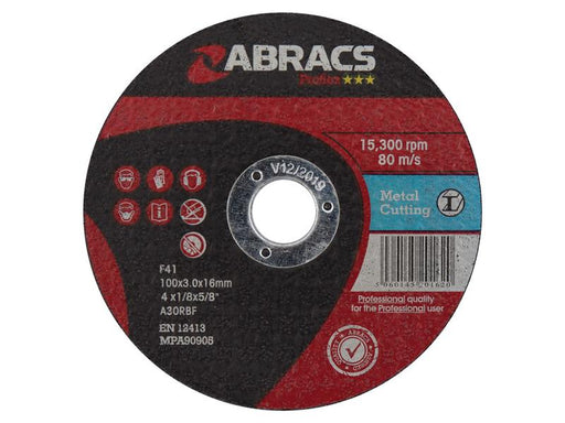 Disco chato de corte de metal Ø100 x 3 x 16mm A30RBF (S.11749)