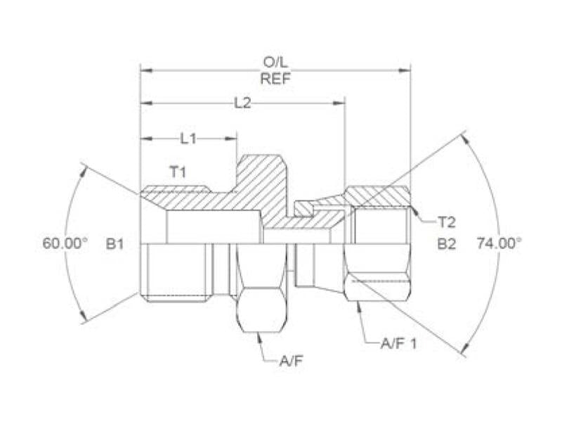Adaptador hidráulico 1/2'' BSP Macho x 9/16'' JIC Fêmea giratória (S.11968)