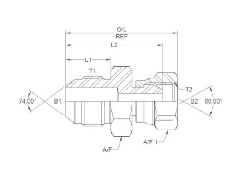 Adaptador hidráulico 9/16'' JIC Macho x 3/8'' BSP Fêmea giratória (S.11994)