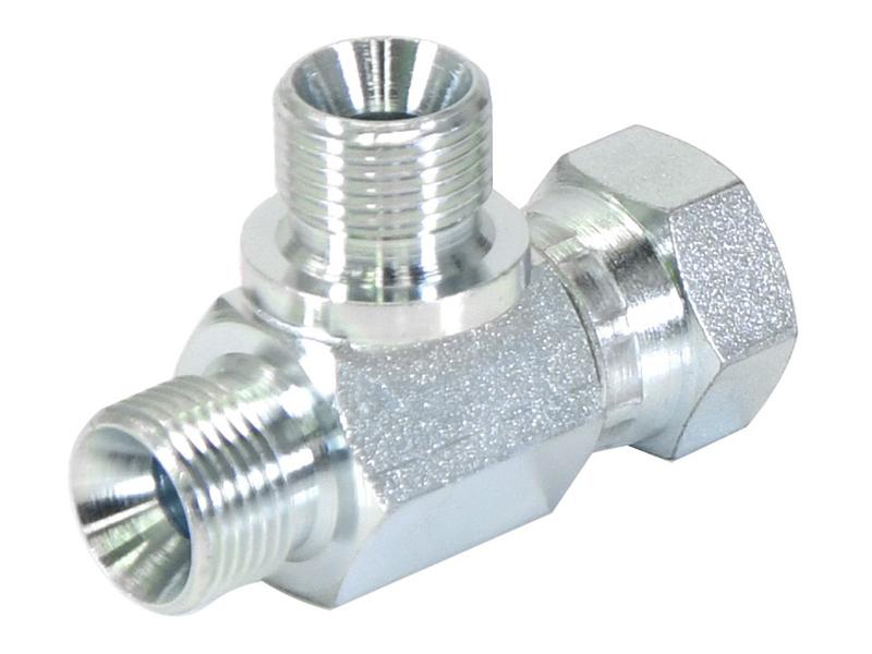 Peça hidráulica em T 3/8'' BSP Macho x 3/8'' BSP Fêmea giratória x 3/8'' BSP Macho (S.12036)