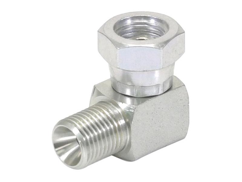 Adaptador hidráulico 1/4'' BSP Macho x 1/4'' BSP Fêmea giratória 90° (S.12038)