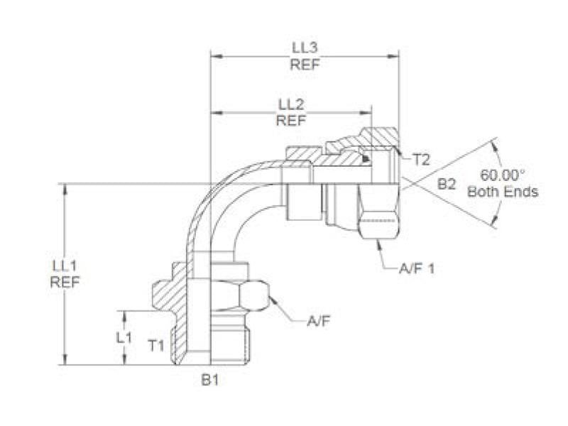 Adaptador hidráulico 3/8'' BSP Macho x 3/8'' BSP Fêmea giratória 90° (S.12049)