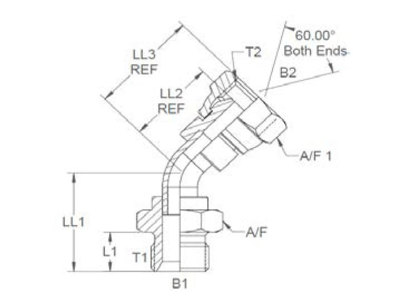 Adaptador hidráulico 1/4'' BSP Macho x 1/4'' BSP Fêmea giratória 135° (S.12052)