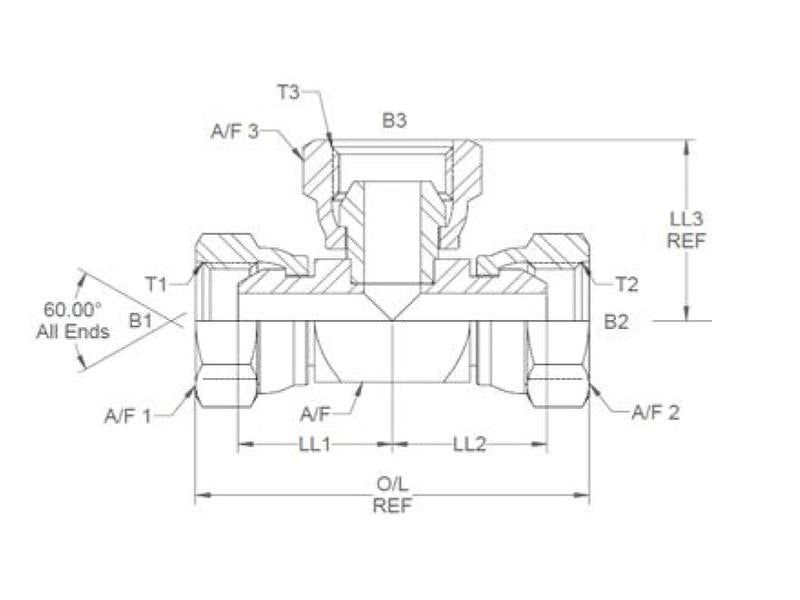 Peça hidráulica em T 1/4'' BSP Fêmea giratória x 1/4'' BSP Fêmea giratória x 1/4'' BSP Fêmea giratória (S.12115)
