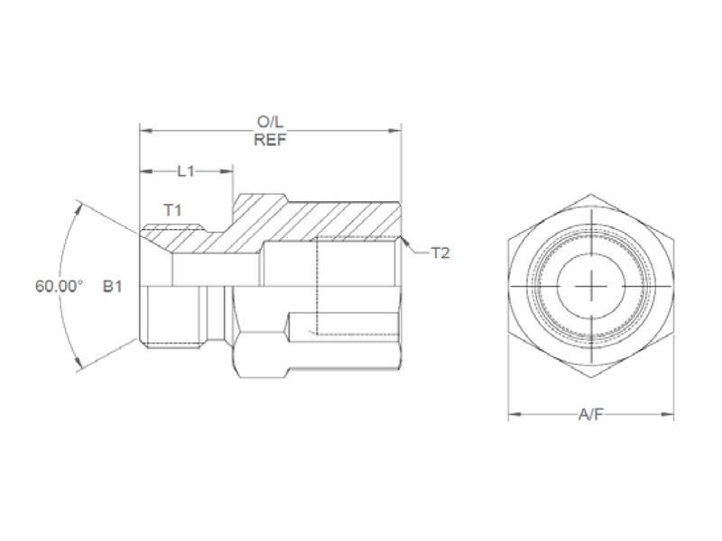 Adaptador hidráulico 3/8'' BSP Macho x 1/2'' BSP Fixo Fêmea (S.12463)