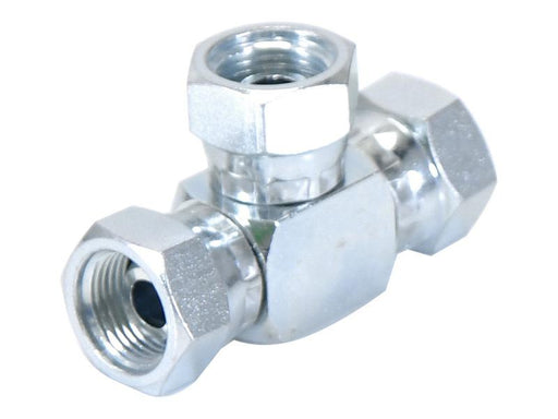 Peça hidráulica em T 3/8'' BSP Fêmea giratória x 3/8'' BSP Fêmea giratória x 3/8'' BSP Fêmea giratória (S.12771)