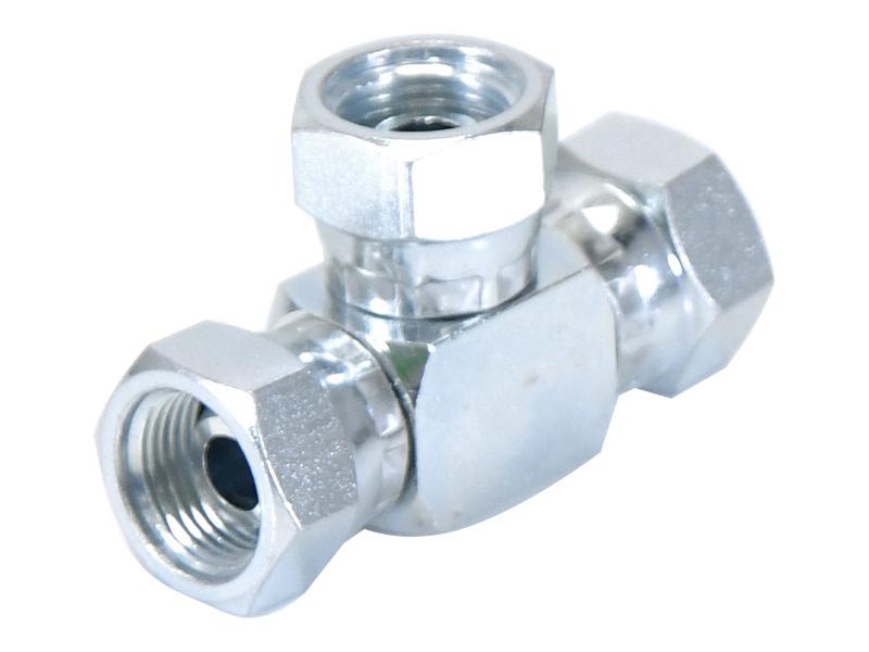 Peça hidráulica em T 3/8'' BSP Fêmea giratória x 3/8'' BSP Fêmea giratória x 3/8'' BSP Fêmea giratória (S.12771)