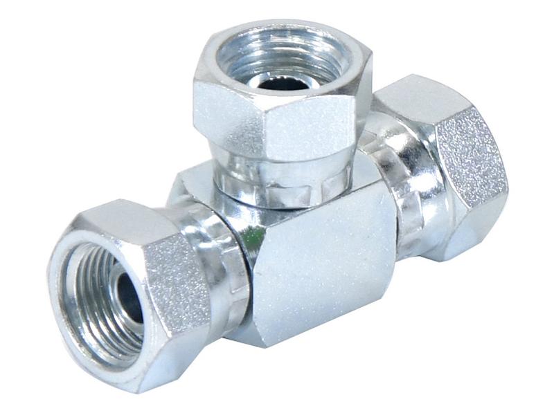 Peça hidráulica em T 3/8'' BSP Fêmea giratória x 3/8'' BSP Fêmea giratória x 3/8'' BSP Fêmea giratória (S.12771)