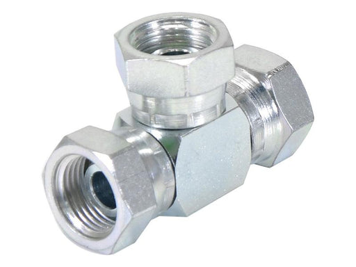 Peça hidráulica em T 1/2'' BSP Fêmea giratória x 1/2'' BSP Fêmea giratória x 1/2'' BSP Fêmea giratória (S.12800)
