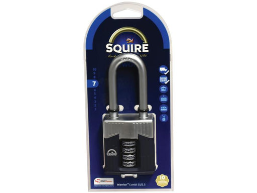 Squire 55/2.5 COMBI Warrior Combination Padlock, Largura da estrutura em: 55mm (Classificação de segurança: 7) (S.129878)