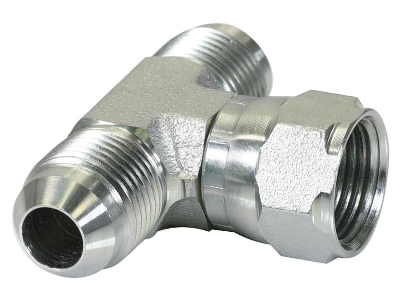 Peça hidráulica em T 3/4'' JIC Macho x 3/4'' JIC Macho x 3/4'' JIC Fêmea giratória (S.12995)