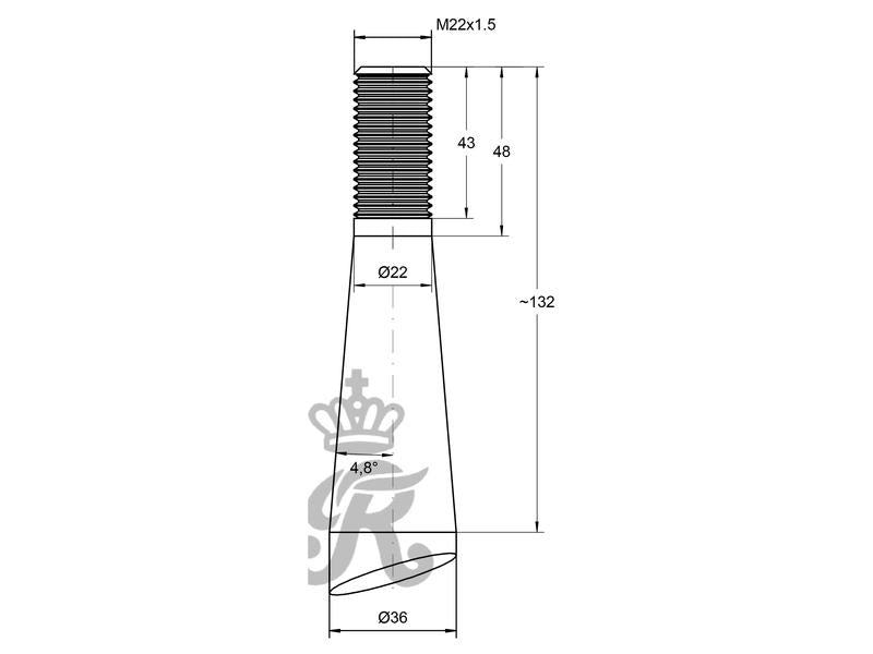 Bico - Direita 600mm, Tamanho da rosca: M22 x 1.50 (H - fluted) (S.130800)