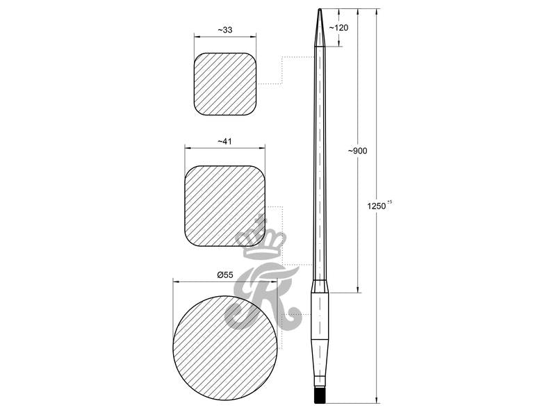 Bico - Direita 1250mm, Tamanho da rosca: M33 x 2.00 (Quadrado) (S.135881)