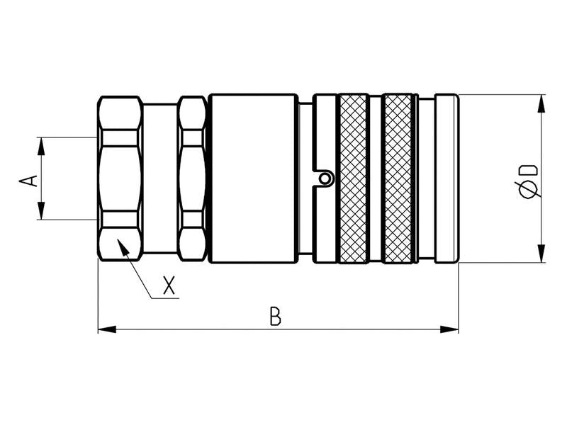 Valvula fêmea plana 3/4'' Tamanho corpo x 1'' BSP Rosca fêmea (S.136225)