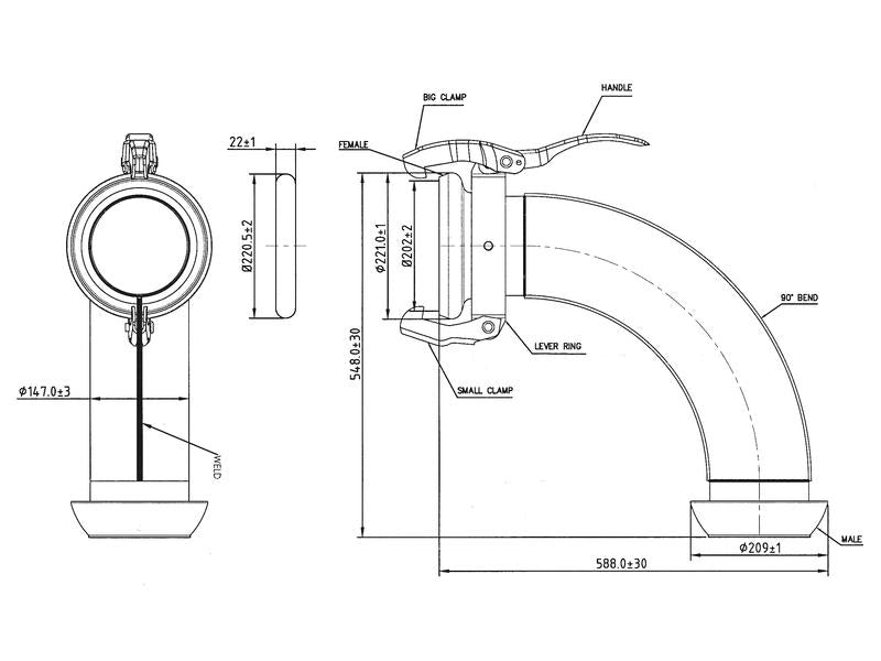 Acoplamento 90° Macho-Fêmea - 6'' (159mm) (galvanizado) (S.136630)