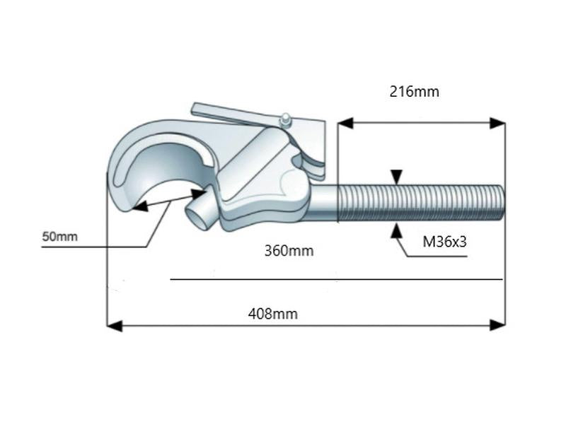 Gancho 3º ponto - Cat. 2 (Ø25mm), Tamanho da rosca: M36 x 3.00 - Dt. (S.14010)
