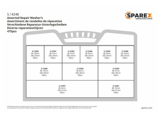 Sortido 475 un. Anilhas ID 7 - 10mm D.Ext 25.4 - 50.8mm (S.14248)