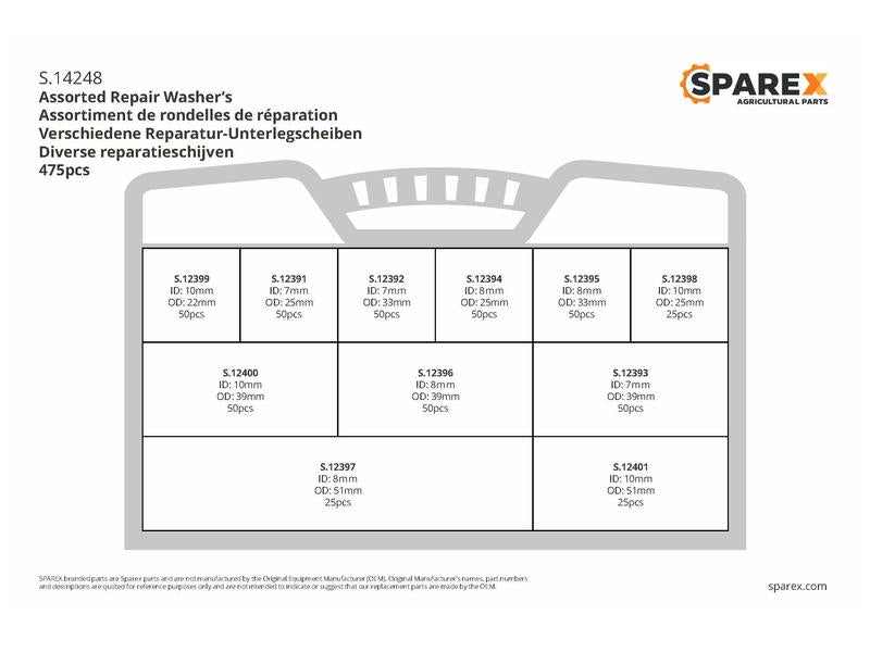 Sortido 475 un. Anilhas ID 7 - 10mm D.Ext 25.4 - 50.8mm (S.14248)