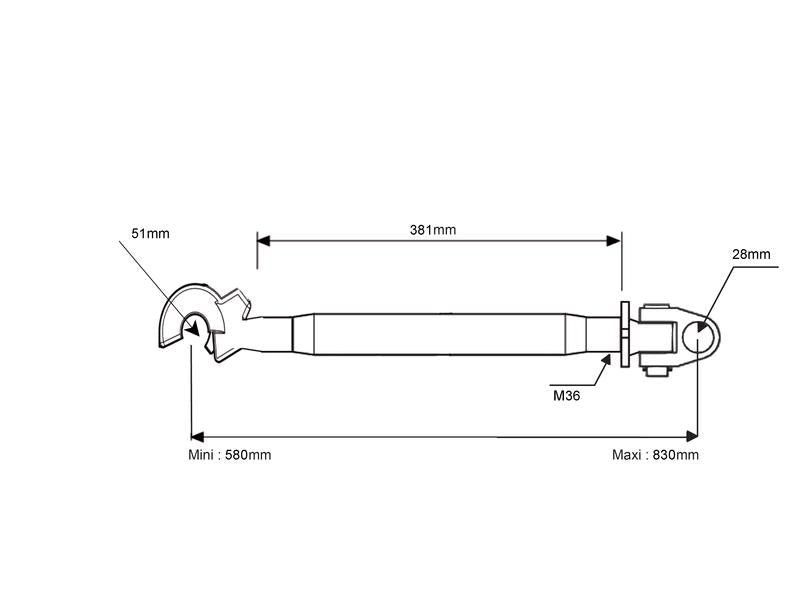3º ponto (Cat.28mm/2 (Ø28/25mm)) Articulação e Gancho, M36 x 3, Comprimento minimo: 580mm. (S.149592)