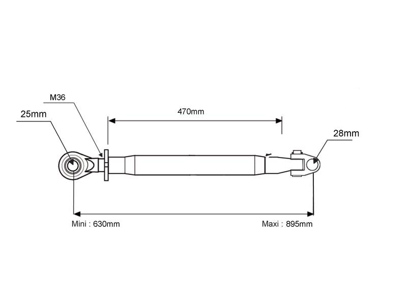 3º ponto (Cat.28mm/2 (Ø28/25mm)) Articulação e Olhal, M36 x 3, Comprimento minimo: 630mm. (S.149595)
