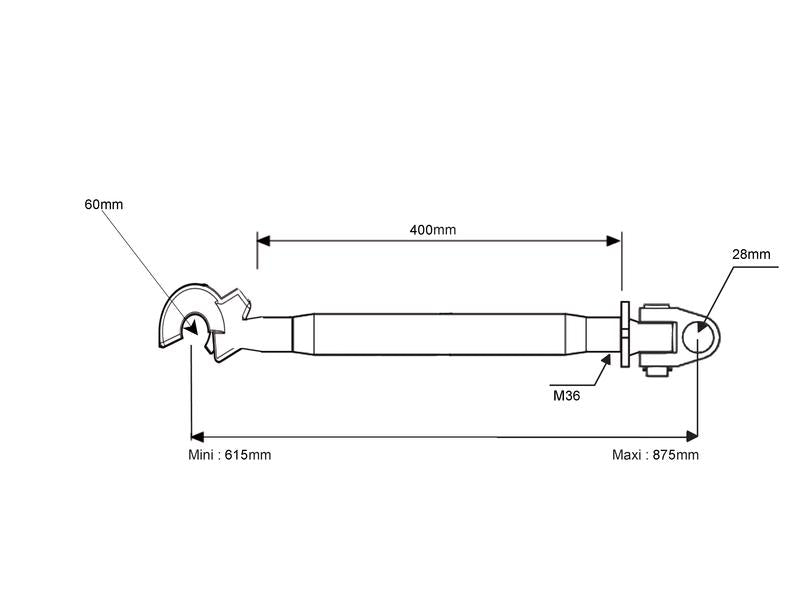 3º ponto (Cat.28mm/3 (Ø28/32mm)) Articulação e Gancho, M36 x 3, Comprimento minimo: 615mm. (S.149665)