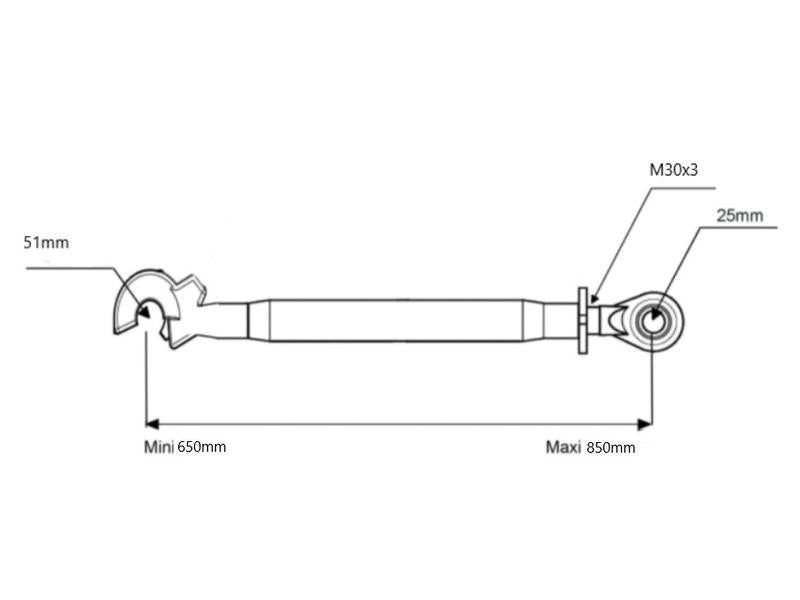 3º ponto (Cat.2/2 (Ø25/25mm)) Olhal and Q.R CBM Gancho, M30 x 3.00, Comprimento minimo: 650mm. (S.150008)