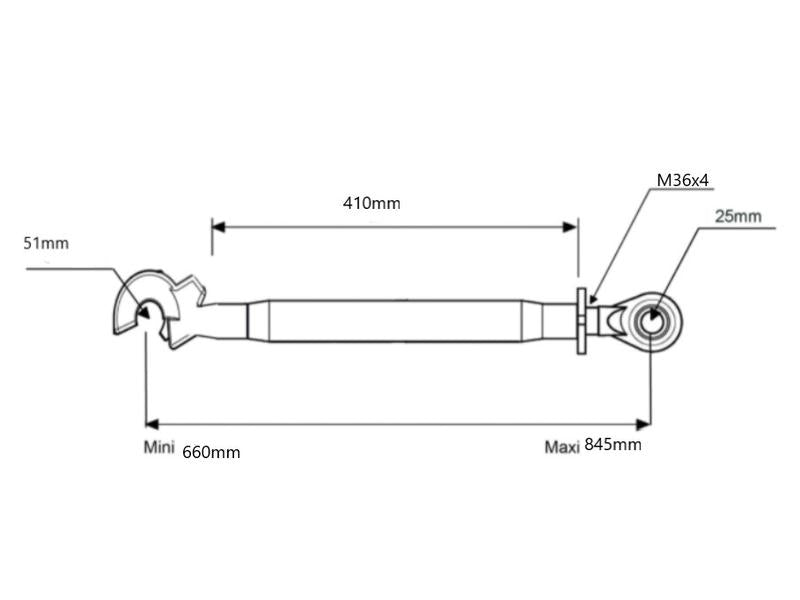 3º ponto (Cat.2/2 (Ø25/25mm)) Comprimento minimo 660mm (S.150139)