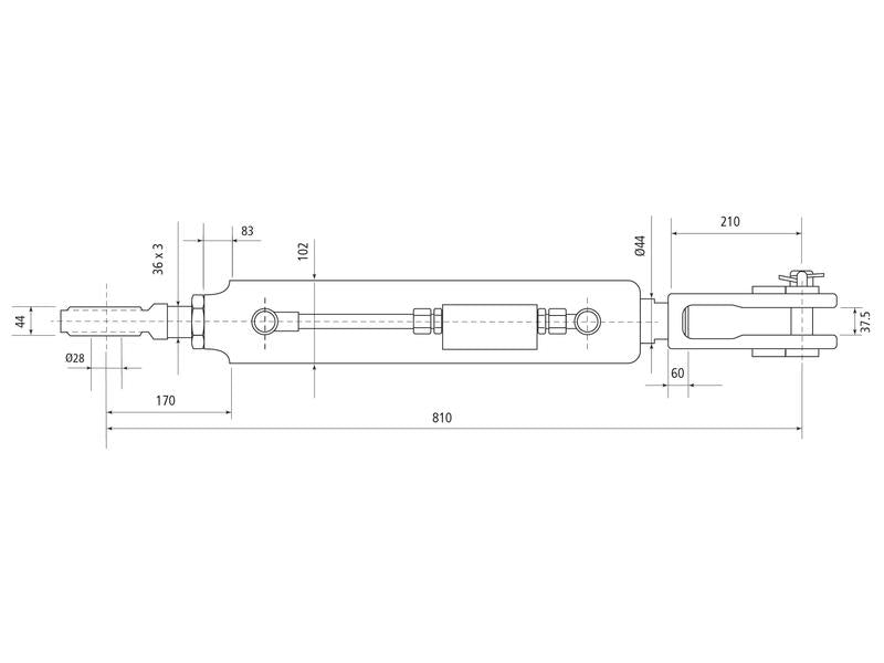 Braço Hidraulico (Fornecido com: Mangueiras) - Olhal Ø 28mm - Forquilha Furo Ø 29x60mm - Comprimento minimo: 810mm, Diametro interno Cilindro: 90mm. (S.153739)