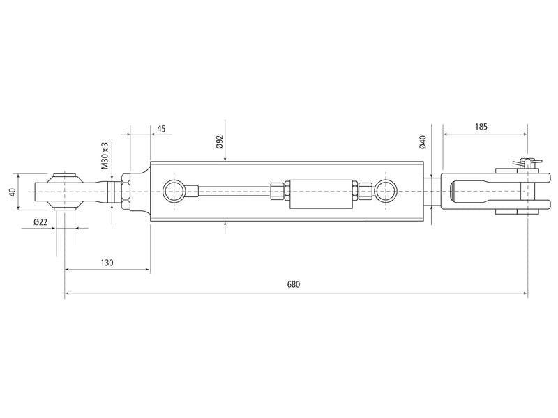 Braço Hidraulico (Fornecido com: Mangueiras) - Olhal Ø 22mm - Forquilha Furo Ø 23x50mm - Comprimento minimo: 680mm, Diametro interno Cilindro: 80mm. (S.155245)