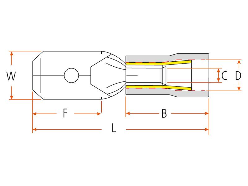 Terminal, Aperto Duplo - Macho, 6.3mm, Amarela (4.0 - 6.0mm) (S.163572)