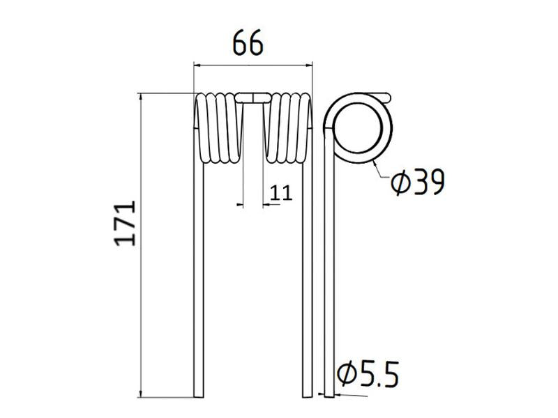 Mola Comp:171mm, Larg:66mm, Ø5.5mm - para John Deere Aplicavel em: Z440510GK (S.166721)