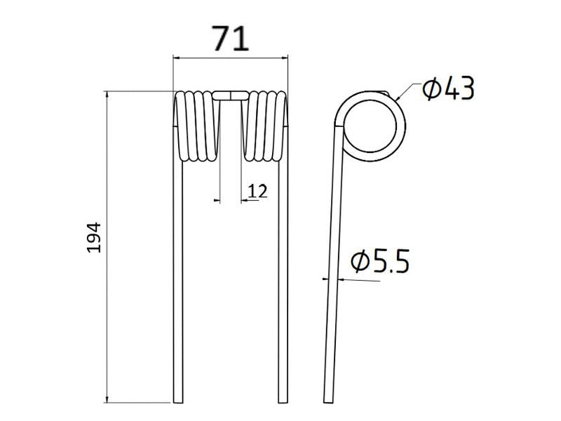 Mola Comp:194mm, Larg:71mm, Ø5.5mm - para John Deere Aplicavel em: CC128802 (S.166724)