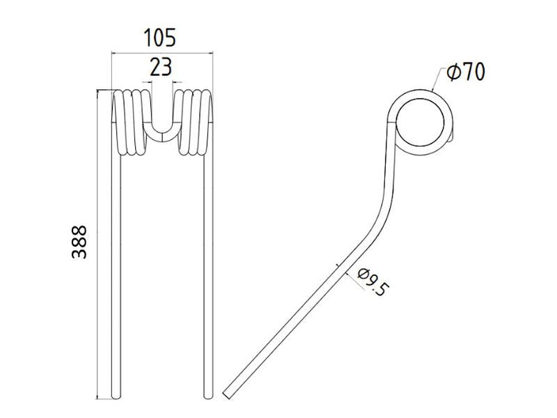 Mola Comp:385mm, Larg:105mm, Ø9.4mm - para Stoll Aplicavel em: 0673740 (S.21311)