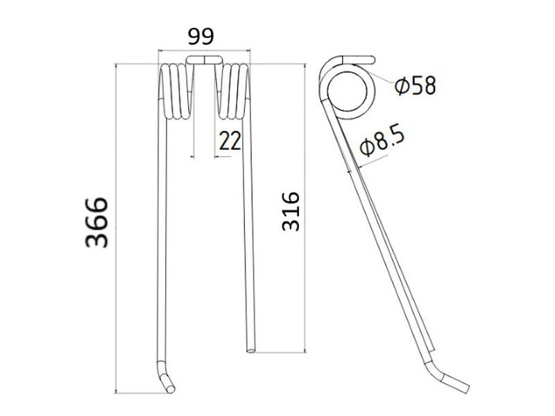 Mola - Dt. - Comp:365mm, Larg:90mm, Ø8mm - para Lely Aplicavel em: 4.1023.0437.0 (S.22835)