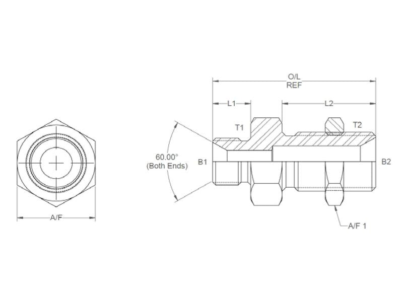 Adaptador hidráulico 1/2'' BSP Macho x 3/8'' BSP Macho Anteparo com porca de bloqueio (S.2529)