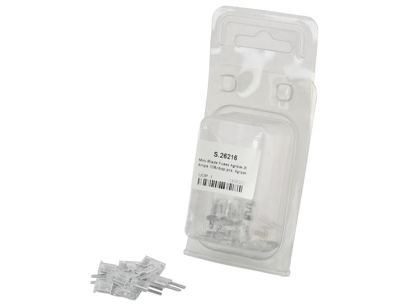Agripak 10 un. fusiveis placa mini 25A branco Transparente (S.26216)
